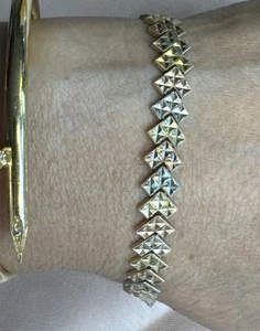 Vintage 3 Tone Bracelet Yellow Gold 14K. Diamond Cut 7.5” Long 8.4 grams - Picture 1 of 17