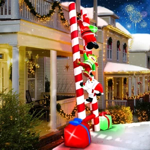 10 FT Santa Climbing Ladder Inflatable Outdoor Decoration, Christmas Blow up Yar - Picture 1 of 9