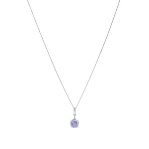 Neu 9 kt Weißgold Tansanit & Diamant Heiligenschein & 18" Halskette 455 mm (18") 9 kt Gold... - Bild 1 von 1