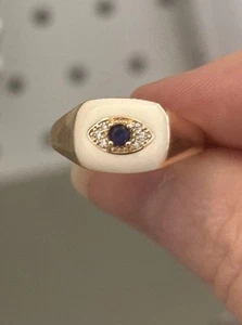 Blauer Evil Eye Pavé Siegelring Größe 6 14 Karat vergoldet - Bild 1 von 5