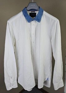 Scuderia Ferrari Mens Shirt 2XL White Contrast Collar Cotton Button Up Racing - Picture 1 of 10