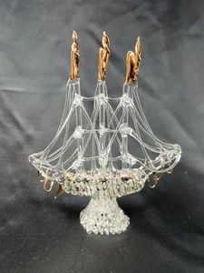 Klarglas Dreimast Schiff Figur Gold Detail Schoner Boot Segelfigur  - Bild 1 von 7