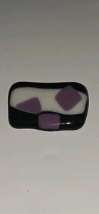 Fused Art Glas geometrische Pin schwarz weiß lila - Bild 1 von 5