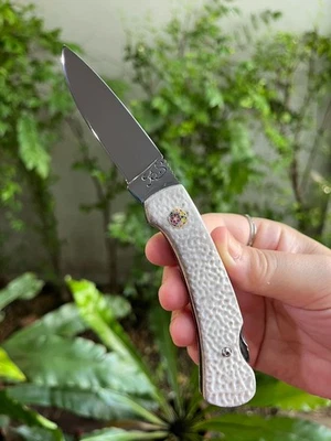 Cuchillo de caza de bolsillo plegable personalizado 2,8” 4034 Alemania antioxidante, a presión T. shell Foto 1 de 4