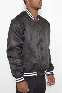 MENS VARSITY LETTERMAN SNAP FRONT BOMBER JACKET CASUAL SPORTS WATERPROOF JACKET - Picture 1 of 7