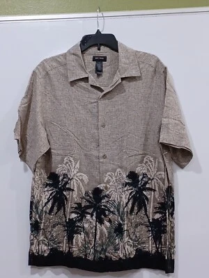 Axcess Men's Med Taupe Aloha Shirt w/bottom Palm Tree Graphic - Image 1 of 4