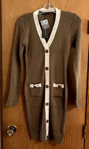 Trendoyl Button Down Sweater Dress Brown/Creme Trim--Large - Picture 1 of 4