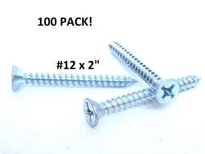 PHILIPS 100 PACK - #12 x 2" Flat Head Phillips Wood Screws Zinc Plated Steel NC