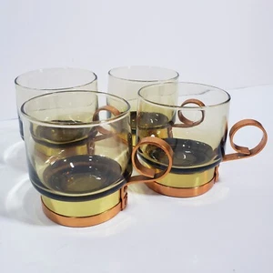 (4ea) Bicchieri da caffè espresso Beucler anni 70 fondo rame-ottone 4 oz vintage - Foto 1 di 14