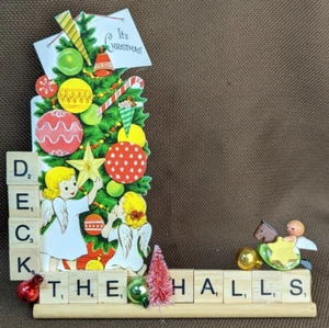 Scrabble Tiles on Rack DECK THE HALLS Vintage Angel, Ornaments & Christmas Card - Picture 1 of 9