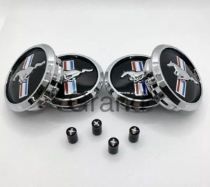 8 Piece Mus tang Wheel Rim Center Caps &Tire Valve Air Caps GT Bullit Horse 68mm - Picture 1 of 15