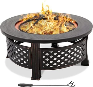 Ø81cm Feuerschale Rund Feuerstelle Feuerkorb Fire Pit mit Funkenschutz Grillrost - Bild 1 von 7