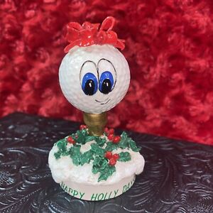 Vintage Enesco Tee It Up 1998 Happy Holly Days Golf Gift Figurine Golf Ball Head