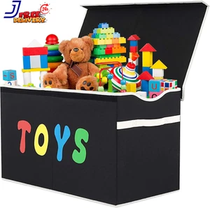Collapsible Sturdy Toy storage Bin with lid Extra Large for Kids Room BLACK NEW - Picture 1 of 12