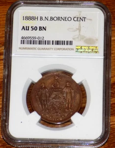 1888H British North Borneo One Cent NGC AU 50 BN Great Britain Colonial Coin - Picture 1 of 4
