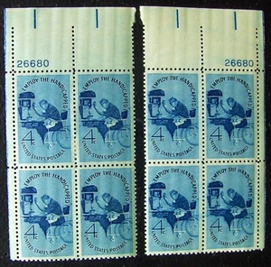 US 4c stamp SC #1155 Employ the Handicapped MNH 1960. 2 matching plate blocks - Picture 1 of 3