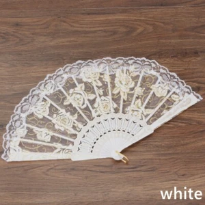 Folding Fans Rose Floral Lace Plastic Handle Crafts Dance Party Performance - Picture 1 of 22