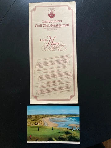 Vintage Ballybunion Golf Club Restaurant Menu Ireland with a Vintage Post Card Cover