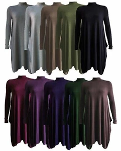 Ladies High Neck Polo Turtle Neck Long Sleeve Swing Flared Hanky Skater Dress - Picture 1 of 12