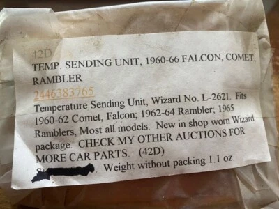 1960 - 1966 FORD FALCON MERCURY COMET RAMBLER TEMPERATURE SENDING UNIT 1962 1963 - Image 1 of 2