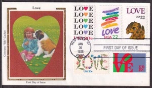 1984 LOVE dog puppy Sc 2202 FDC combo with love stamps Colorano cachet - Picture 1 of 1