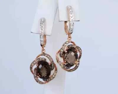 2Ct Oval Cut Lab Created Chocolate Diamond 14K Rose Gold Plated Dangle Earring - Image 1 of 4