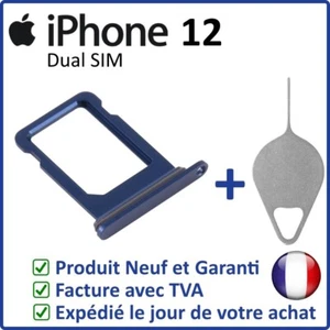 TIROIR CARTE SIM DUAL DE L'IPHONE 12 BLEU AVEC JOINT ÉTANCHE + OUTIL - Photo 1 sur 3