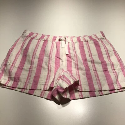J. Pantalones Cortos Crew Para Mujer XL Rosa Blanco Rayas Boho Mezcla de Lino Cordón Informal Foto 1 de 4