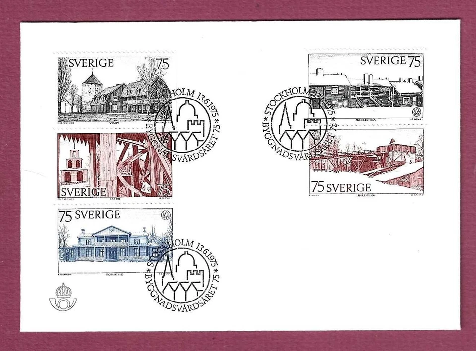 SWEDEN – FDC – 1975 – ARCHITECTURAL HERITAGE - Scott #1124-1128 – SET OF 5 - Image 1 of 1