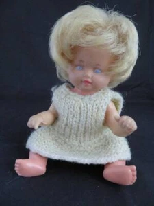 Vtg Original Owner SCHILDKROT Mini 7" DOLL German Blue Eye Rooted Hair Puppe - Picture 1 of 5