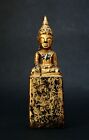 Antique Thai Gilded Carved Wood Shakyamuni Buddha Bhumisparsha Mudra