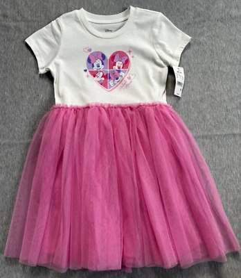 Disney MINNIE MOUSE Girls M 7/8 Dress Pink Mesh Tutu Tulle Love Heart NWT - Image 1 of 4