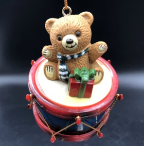 Vintage Wang's International Teddy Bear on Drum w/ Gift Christmas Tree Ornament - Picture 1 of 6