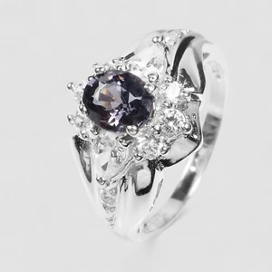 BURMA! METALLIC GREY SPINEL 925 STERLING SILVER WHITE GOLD PLATED RINGS SIZE 6.5 - Picture 1 of 8
