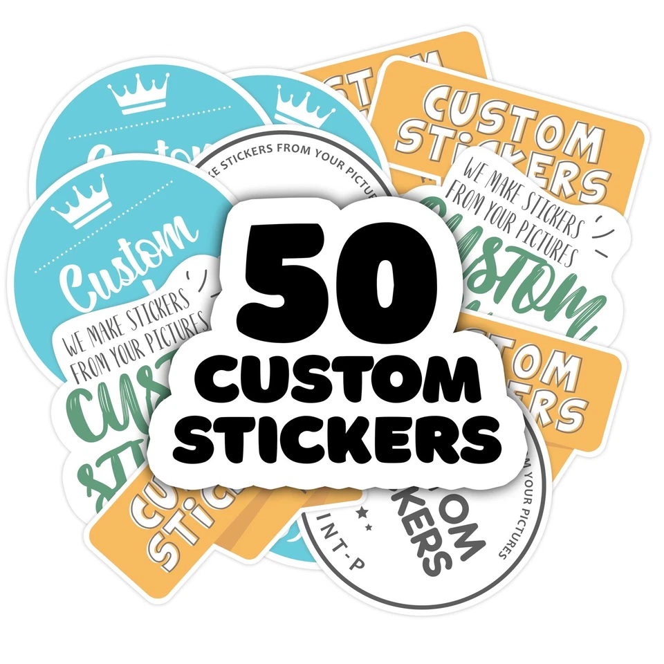 50 pegatinas personalizadas, calcomanías con logotipo personalizadas, volumen de 50 pegatinas troqueladas personalizadas Foto 1 de 4