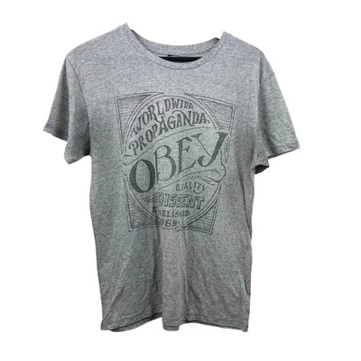 Obey Mens T Shirt Sz L Propaganda Graphic Heather Thin Burnout Indie Hipster  - Image 1 of 4