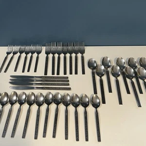 National Stainless Flatware COSTELLANO 46 Pc Lot Forks Spoons Knives Korea MCM - Picture 1 of 17