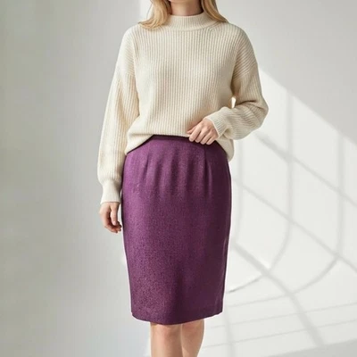 Falda lápiz vintage 100 % seda cintura alta silenciosa de lujo preppy 8P jacquard satinado Foto 1 de 4