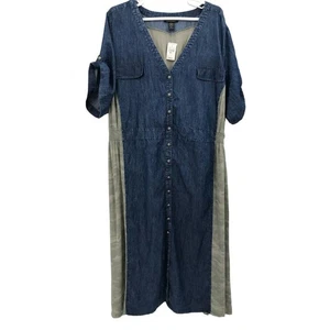 Ashley Stewart Chambray Camouflage Maxi Dress Plus Size 36 - Picture 1 of 11