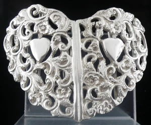 Sterling Silver Nurses Belt Buckle, Loveheart Shaped, Britton, Gould & Co 1904 - Picture 1 of 12