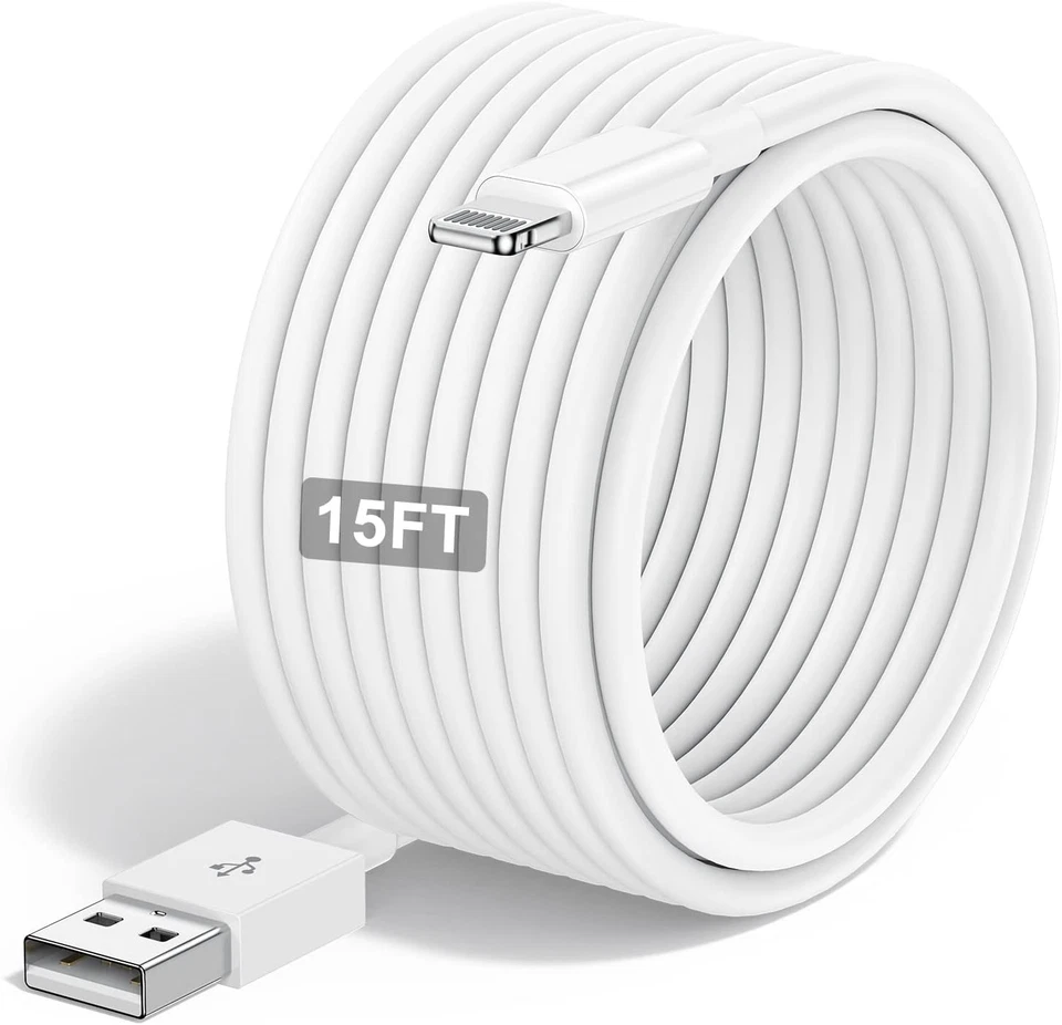 Extra Long iPhone Charger Cable 15 ft/5M,[Apple MFi 1pack(15ft), White  - Image 1 of 4
