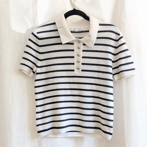 Veronica Beard elfenbein/schwarz Brandt gestreift 100% Kaschmir Polo Top, Gr. M - Bild 1 von 7