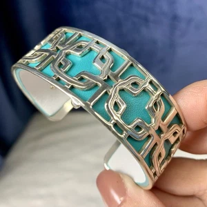 Brighton Christo Innsbruck cuff Bracelet black leather Signed Silver Plated rare - Picture 1 of 8