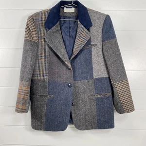 Vintage Petite Sophisticate Blazer Damen 9/10 Patchwork Tweed Wildleder Kragen 90er - Bild 1 von 15