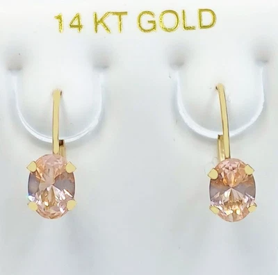 GENUINE 1.84 Cts MORGANITE DANGLING EARRINGS 14K GOLD - Free Appraisal - NWT - Image 1 of 4