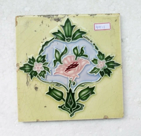 VINTAGE TILE ART NOUVEAU MAJOLICA YELLOW FLOWER DESIGN ARCHITECTURE TILE NH4411 Cover