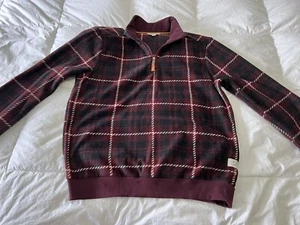 Frye and Co Fleece Jacket Plaid 1/4 Zip Pullover Size Medium - Picture 1 of 11