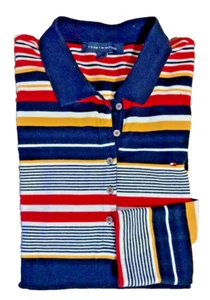 Tommy Hilfiger Women's Red Yellow Blue Long Sleeve Polo Shirt Button Top Size M - Picture 1 of 9
