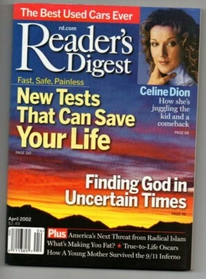 Reader's Digest Magazine April 2002 Celine Dion Finding God Best Used Cars - Image 1 of 4