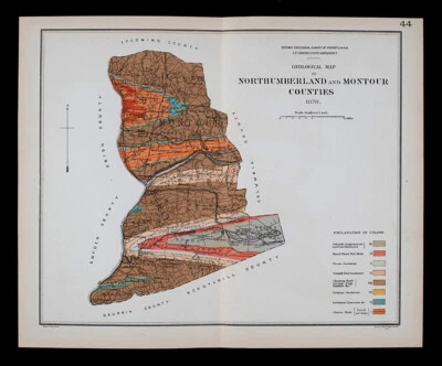 1878 Pennsylvania Geology Map Northumberland & Montour Couny Sunbury Danville PA - Image 1 of 2